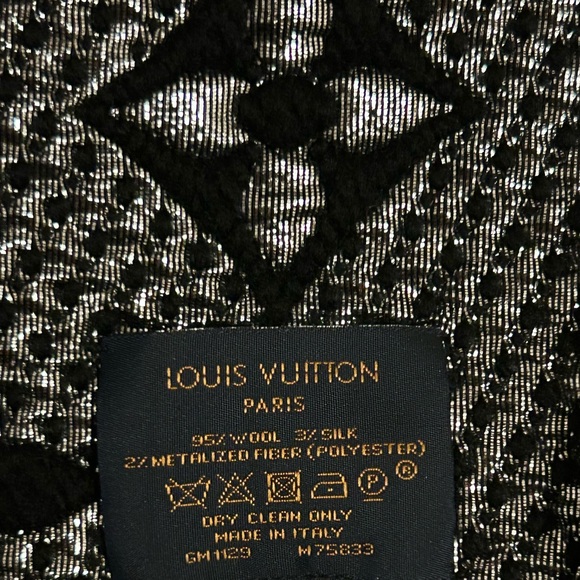 Louis Vuitton Black and Silver Metallic Logomania Wool Scarf - Picture 5 of 5